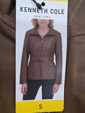 Kenneth Cole Brown Belted Leather Jacket